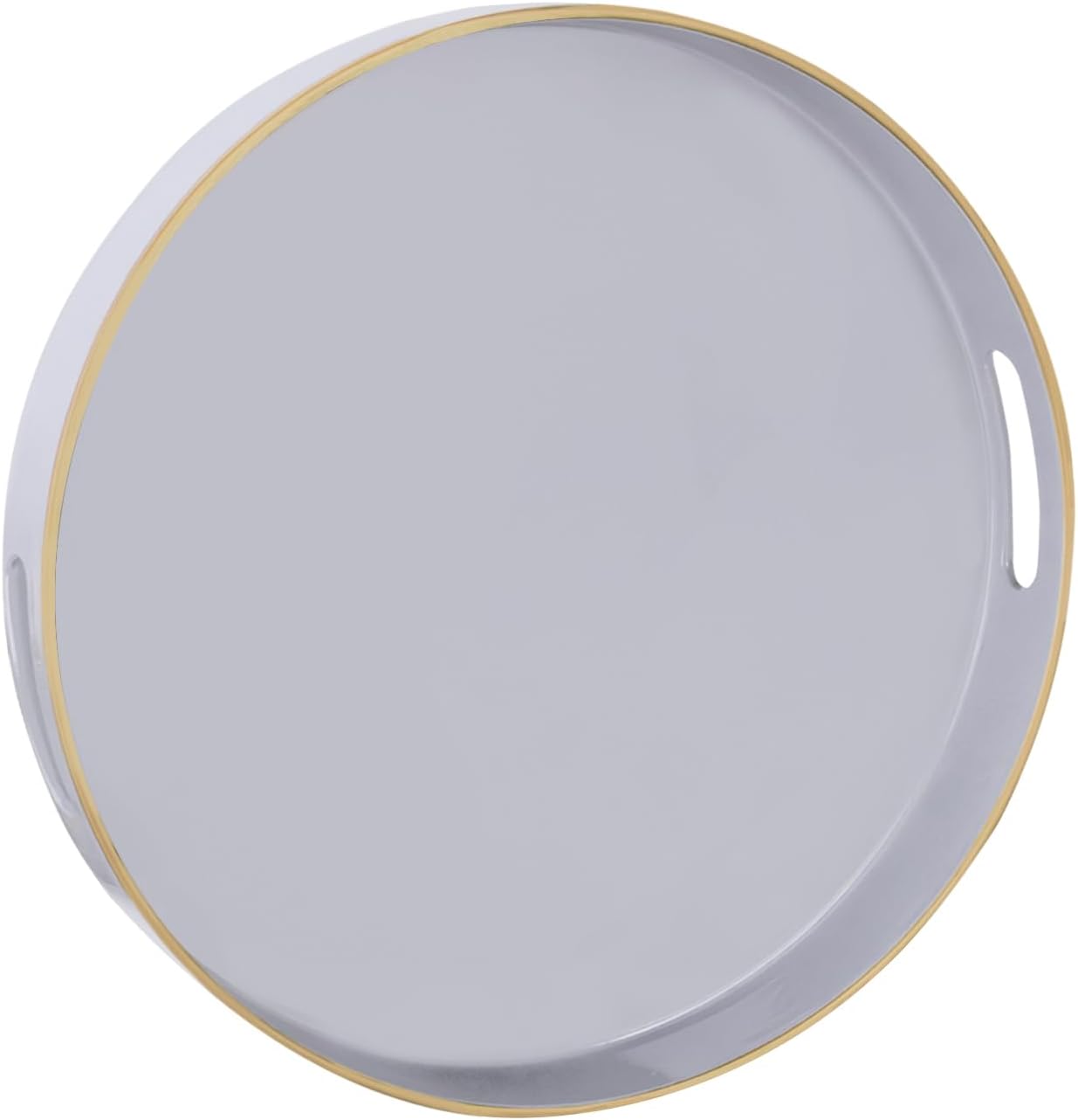 MAONAME 13" Gray Round Tray, Grey Serving Tray with Handles, Modern Round Decorative Trays for Coffee Table, Plastic Trays for Ottoman, Bathroom, Decor