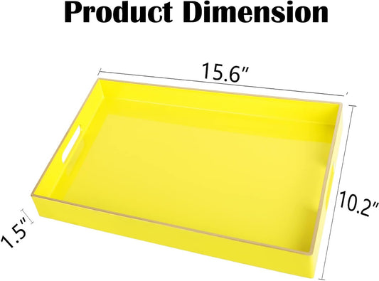 Zosenley Decorative Tray, Rectangular Plastic Tray with Handles, Modern Vanity Tray and Serving Tray for Bathroom, Kitchen, Ottoman and Coffee Table, 15.6" x 10.2" (Yellow)