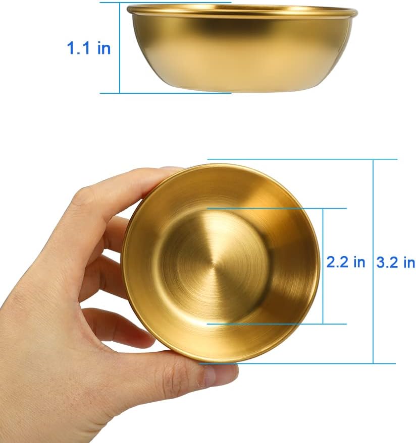8 Pack 3.2inch Stainless Steel Sauce Dishes Mini Individual Saucers Bowl Round Seasoning Dishes Sushi Dipping Bowl Appetizer Plates, Golden