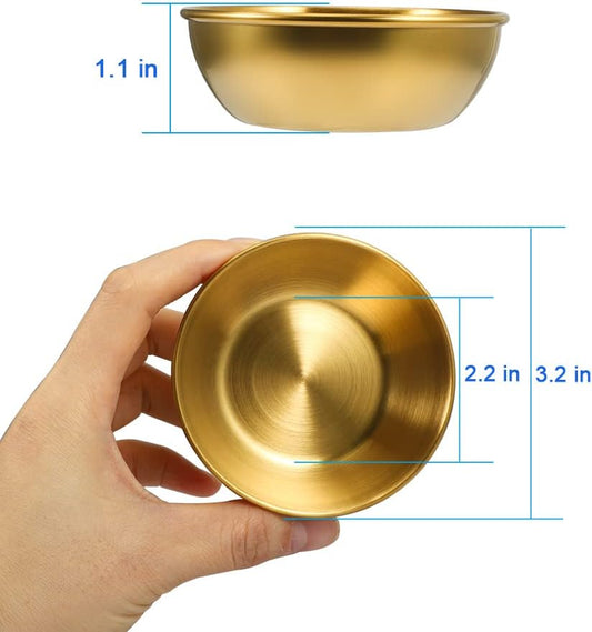 8 Pack 3.2inch Stainless Steel Sauce Dishes Mini Individual Saucers Bowl Round Seasoning Dishes Sushi Dipping Bowl Appetizer Plates, Golden