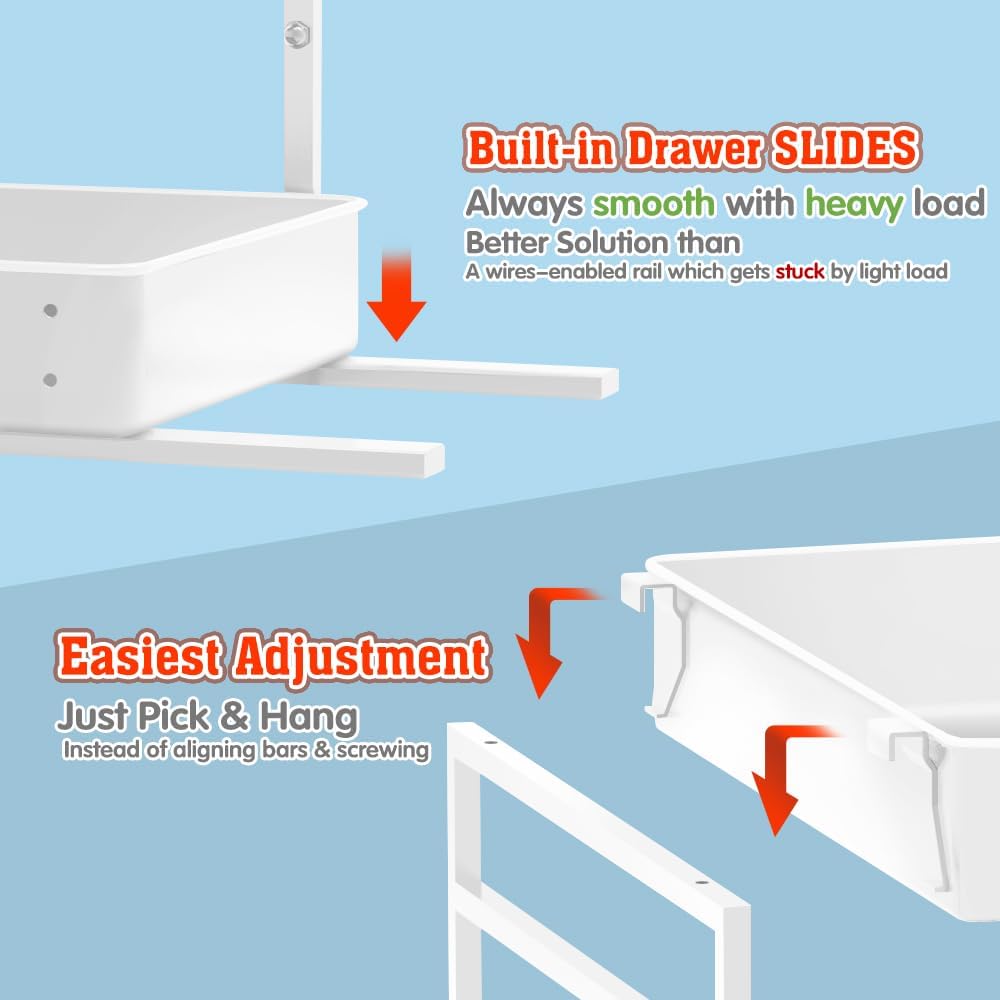 EVERIE Metal Pull Out Slide Shelf Organizer for Framed or Frameless Under Sink CabinetsOrganization in Kitchen, Bathroom, Counter, Cabinets (White, 1 Set)