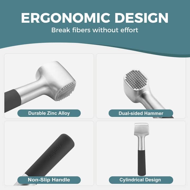 KITEXPERT Meat Tenderizer Hammer with Comfortable-Grip Rubber Handle, Dual-side Meat Mallet for Kitchen, Heavy Duty Meat Pounder Hammer For Tenderizing Steak, Beef and Fish - Black