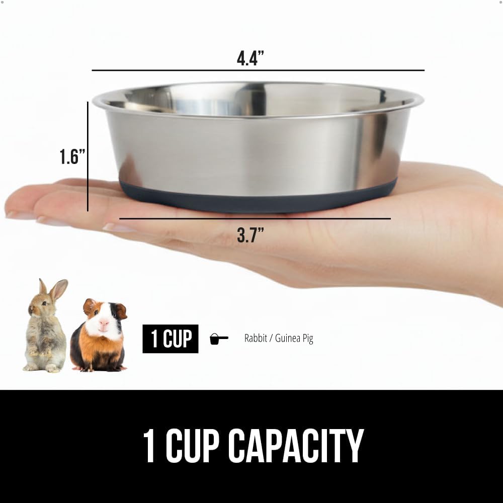 GORILLA GRIP Set of 2 Dog Bowls, Heavy Duty Metal Food and Water Bowl for Feeding Dogs and Cats, Dishwasher Safe, Rust Resistant Stainless Steel, BPA Free Rubber Base, Holds 1 Cup (8 fl oz), Gray