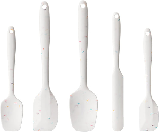 Silicone Spatula Set, 5 Piece Food Grade Rubber Spatulas for Baking, Cooking, and Mixing High Heat Resistant Non Stick Dishwasher Safe BPA-Free (Candy Color)