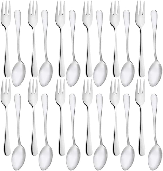 Snamonkia Small Appetizer Forks and Demitasse Spoons Stainless Steel Set of 24, 5.4 Inches, Salad Dessert Coffee Cocktail Espresso Flatware