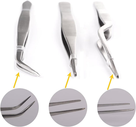 Kitchen Cooking Tweezers Culinary,3 Piece Set Stainless Steel Tweezer Precision Tongs Offset Tip for Cooking Food Design styling(6.3-Inch)
