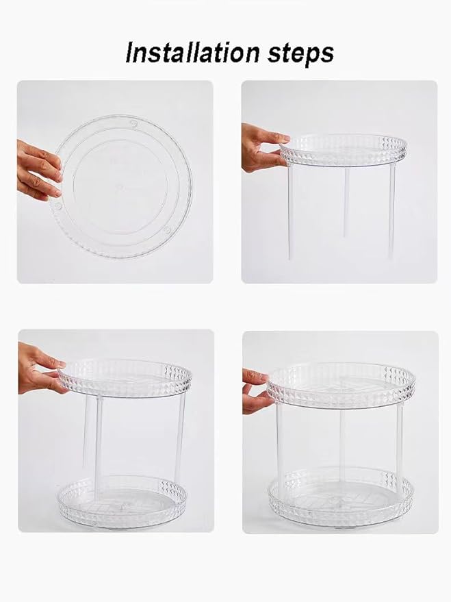 2 Tier Clear Lazy Susan Organizer for Fridge and Cabinet, 360° Rotating Makeup Organizer, Cosmetic Display Cases, Under Sink Turntable Organizer for Kitchen Bathroom Dorm
