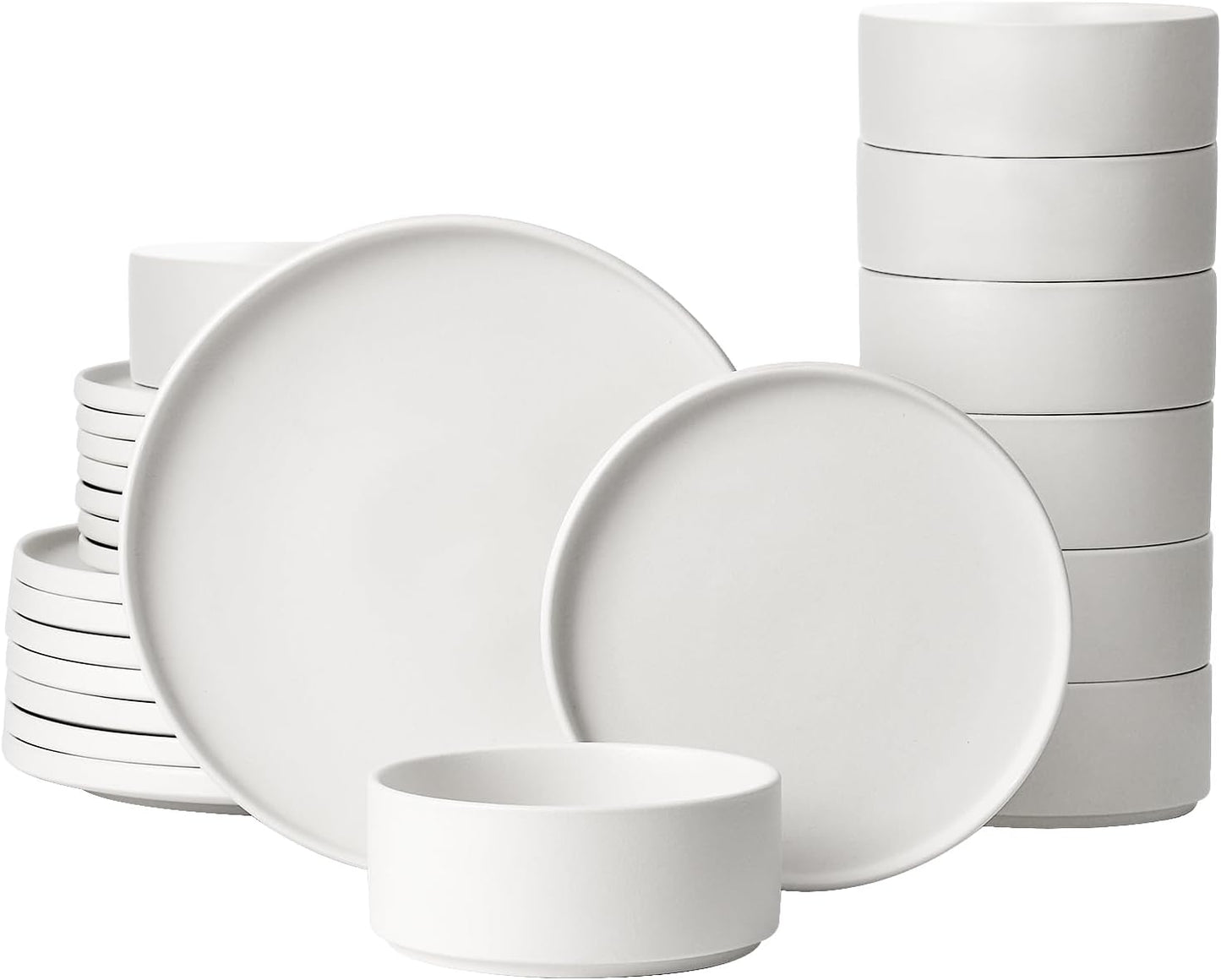 GZG Classic Series - Plates and Bowls Set for 8, 24 Piece Stoneware Dinnerware Sets, Microwave and Dishwasher Safe Lead-Free Handcrafted Ceramic Dishes Set - Ivory White