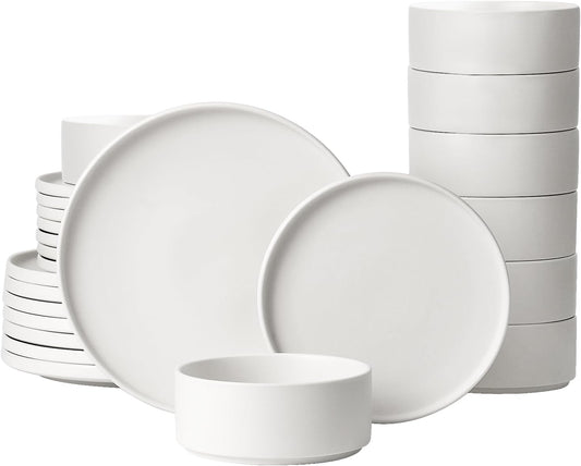 GZG Classic Series - Plates and Bowls Set for 8, 24 Piece Stoneware Dinnerware Sets, Microwave and Dishwasher Safe Lead-Free Handcrafted Ceramic Dishes Set - Ivory White