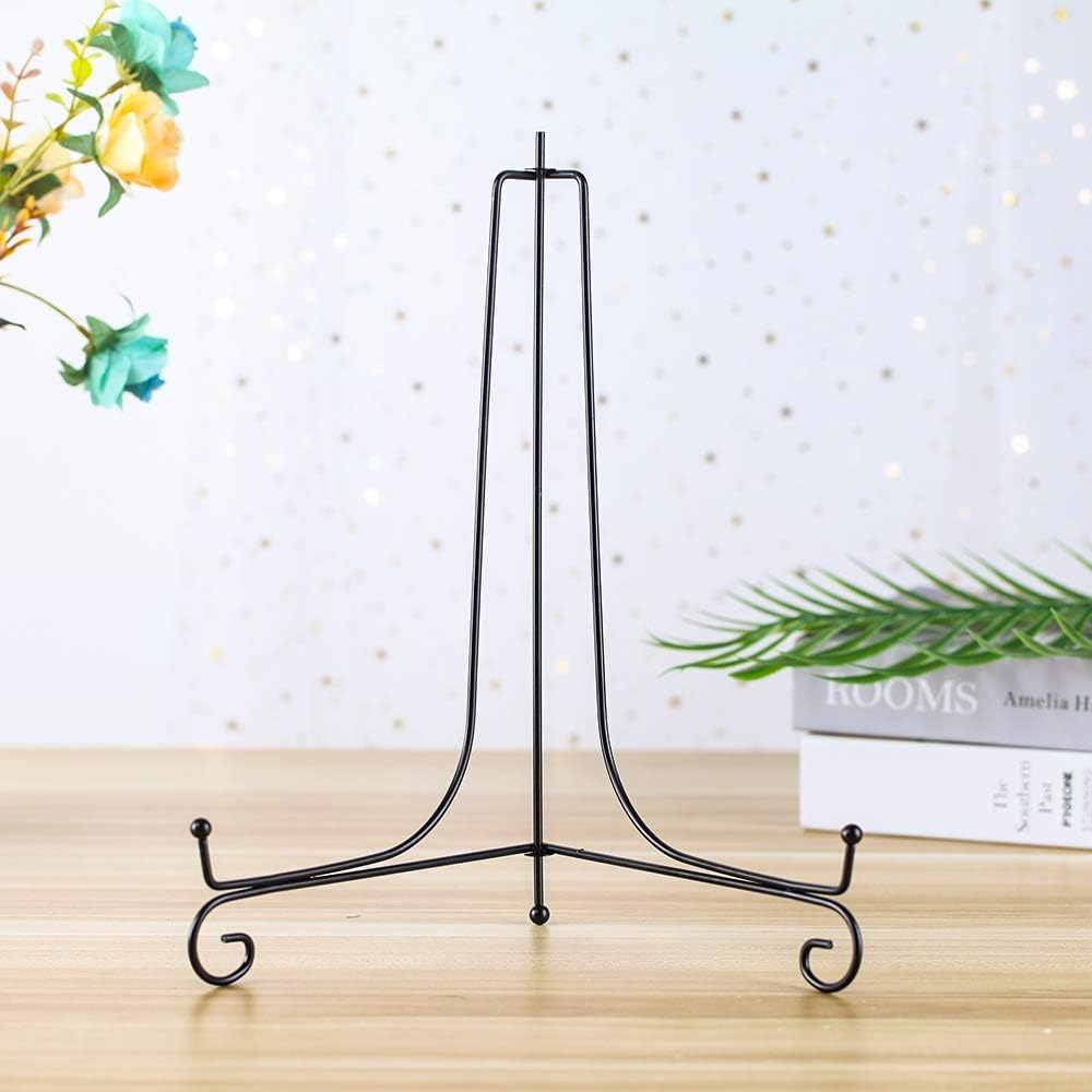 Artliving Large Plate Stands for Display - 12 Inch Adjustable Black Metal Holder for Decorative Plates, Picture Frames, Cookbooks, Plaques - Easel Stand with Foldable Design - 2 Pack
