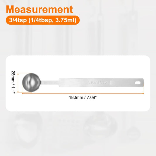 HARFINGTON 3pcs Single Measuring Spoon 3/4tsp (1/4tbsp, 3.75ml) Teaspoon/Tablespoon 430 Stainless Steel Single Tiny Square Bowl Measuring Spoon Long Handle Measure Scoop