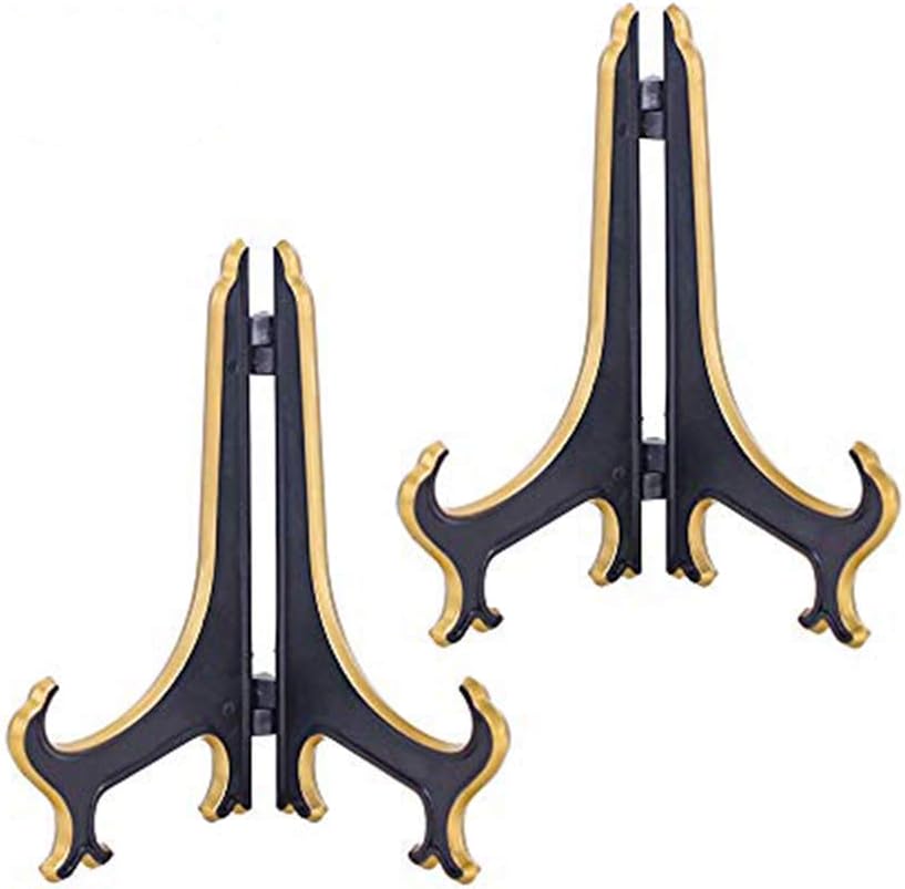 Artliving 6" Decorative Plate Stand Holder Plastic Picture Easel Display Stand Picture Frame Stand Black Gold