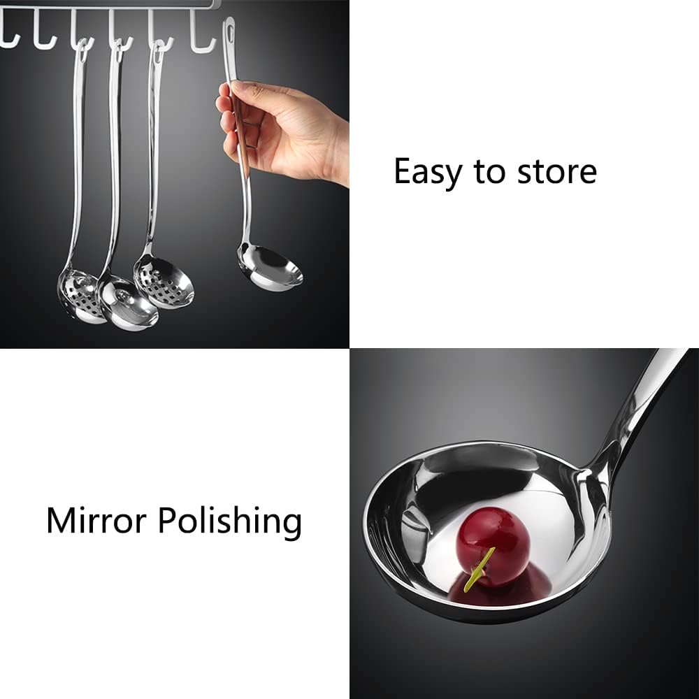 Metal Soup Ladle,18/8 Stainless Steel Ladle Spoon And Strainer Scoop Set Of 2 With Holes,Cooking Utensil For Kitchen