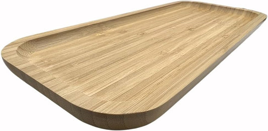 Wood Vanity Tray, Bathroom Counter Solid Bamboo Organizer, Toilet Tank Top Wooden Serving Plate for Dinner Tea Coffee (Natural Bamboo Color, 14 x 5.9 inch)