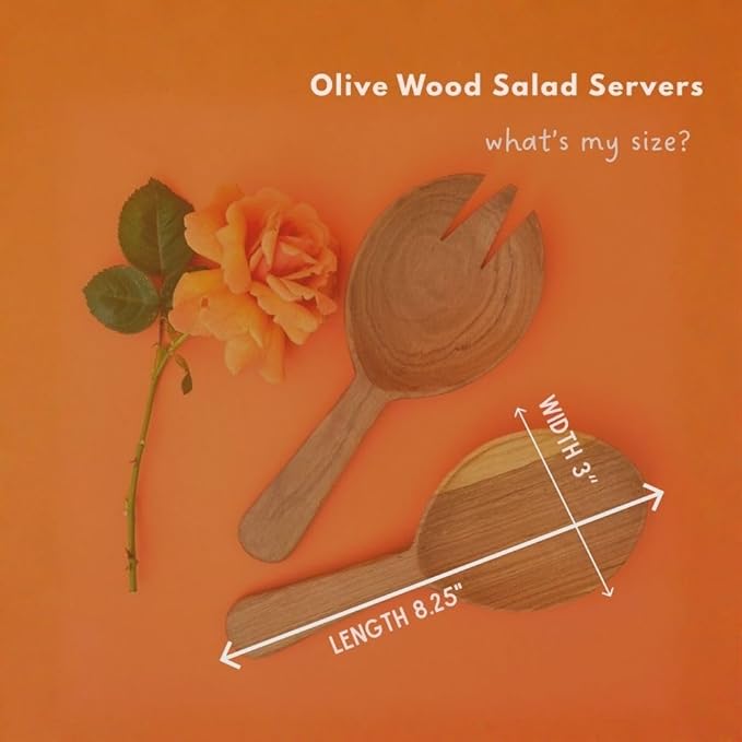 Rustic Olive Wood Bowl with Servers, Serving Dish for Salad, Pasta, Fruit, Kitchen Countertop Decor, Handcarved, 13 Inch Wide, Oval Shape, 3pcs