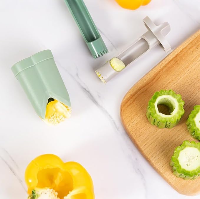 Pepper Corer, 2 in 1 Red Bell Pepper Seed Corer Remover Tool, Fruit & Vegetable Corers Quick Cave Tools for Jalapeno Cutter Deseeder, Yellow Green, 2 PCS