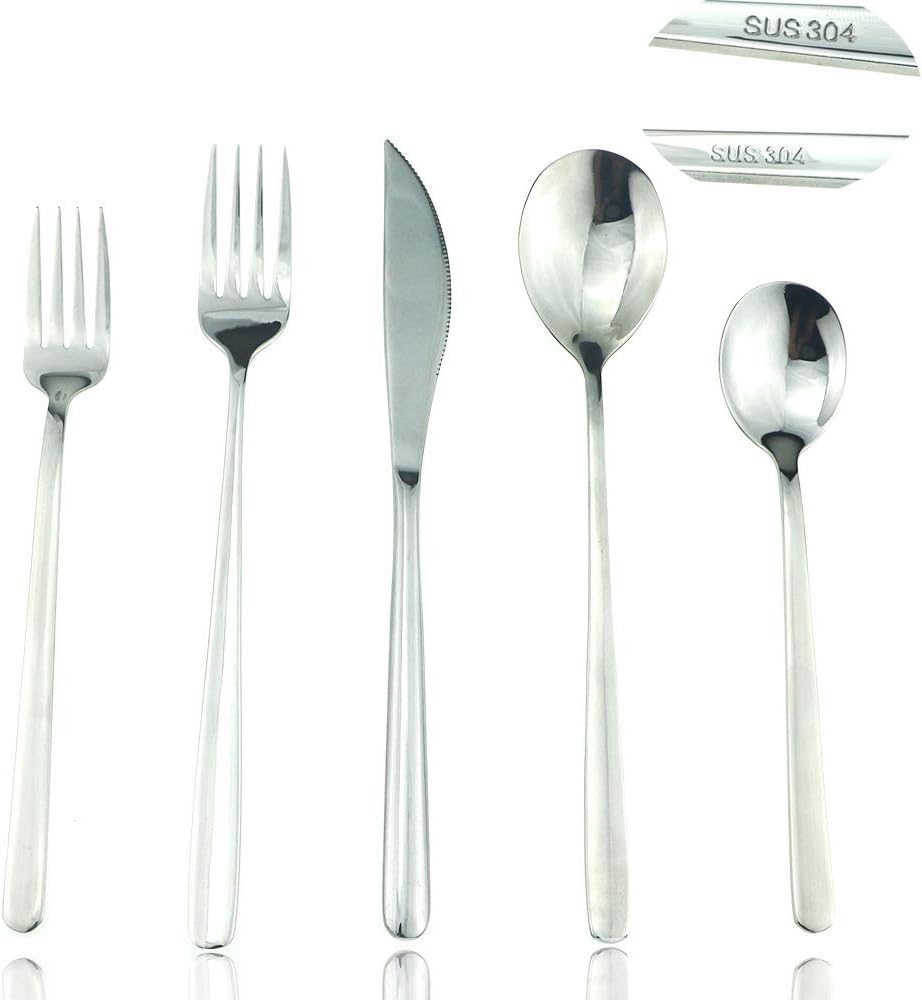 JASHII Mirror Polished Silver 20-Piece SUS304 Stainless Steel Flatware Set,Silverware Set Dinner Knife Fork Spoon Dessert Fork Salad Spoon Service for 4