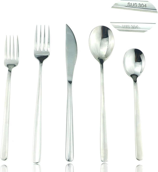 JASHII Mirror Polished Silver 20-Piece SUS304 Stainless Steel Flatware Set,Silverware Set Dinner Knife Fork Spoon Dessert Fork Salad Spoon Service for 4