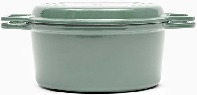 Misen 7 QT Enameled Cast Iron Dutch Oven - Chip-Resistant Enamel Coating - Thick Iron Core For Heat Retention - Large Cooking Surface - Oven Safe, Induction Compatible - Grill and Silicone Lid, Green