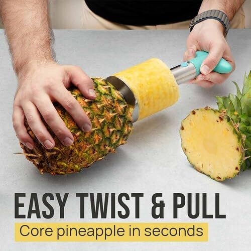Zulay Kitchen Stainless Steel Pineapple Corer & Slicer – Heavy-Duty Pineapple Cutter with Reinforced Blade & Eye Removal Tool – Effortless Pineapple Core Remover & Slicer - Light Blue