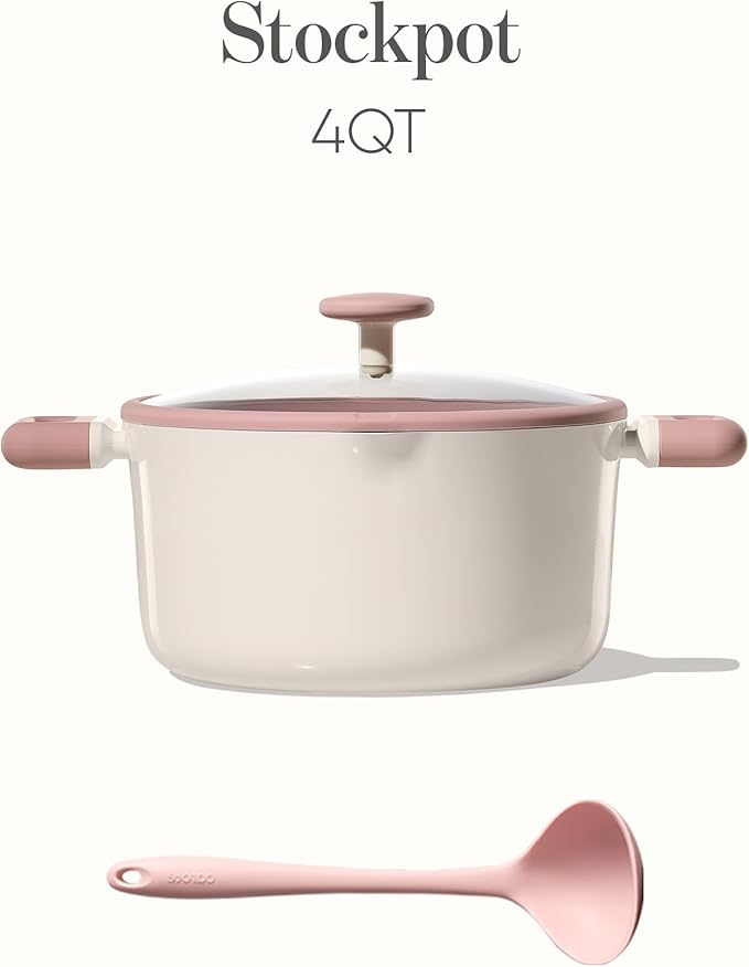 CAROTE 4QT Nonstick Stock Pot with Lid, Ceramic Casserole with Ladle, Non-toxic Kitchen Soup Pot, Big Cooking Pots PFAS and PFOA Free