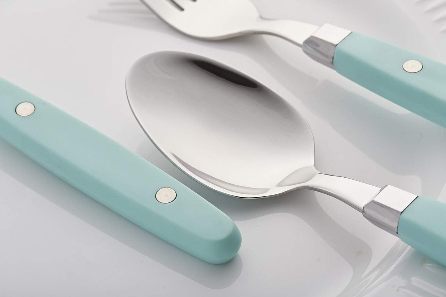 ANNOVA Silverware Set, Retro/Rivet Colorful Stainless Steel Tableware Kitchen Flatware Set Utensils, Includes Dinner Knives, Forks, Spoons & Dessert Spoons (Turquoise, 24 Pieces)