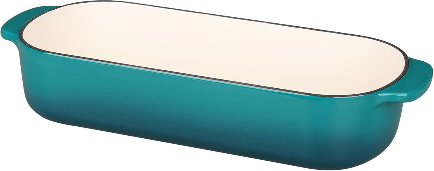 Enameled Cast Iron Loaf Pan with Lid, Dutch Oven Bread pan for Homemade Sourdough Bread Baking, 12.5x5.5 inch, 5qt, Darkcyan