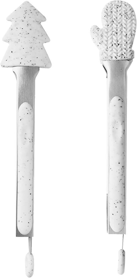NileHome Christmas Kitchen Tongs, 2 Pack 10" Professional Stainless Steel Metal Tongs – Heat-Resistant for Grilling, BBQ, Serving Salad, Pasta, and Kitchen Use, Dishwasher Safe, White