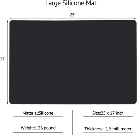 Gartful Silicone Mats for Kitchen Counter, Thicker 0.06", 25 x 17 inches Multipurpose Table Mat, Silicone Pad Desk Work Mat, Nonstick Nonskid Heat-Resistant Pad, Placemat, Black, 2PCS