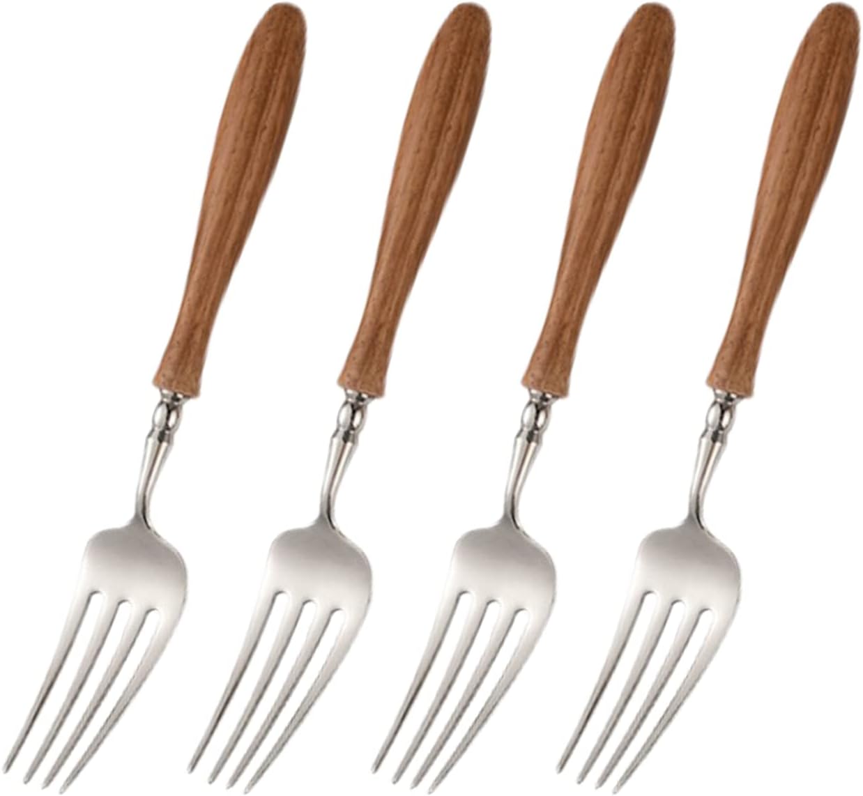 Wooden Handle Dinner Forks, 304 Stainless Steel Dinner Forks Set of 4, 7.68 Inch Wood Dessert Salad Forks for Home Kitchen Restaurant Hotel, Mirror Polished Silverware Flatware Forks