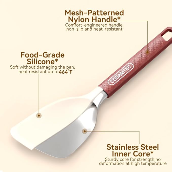 Silicone Small Spatula for Cooking Flexible Beveled Turner with Solid Inner Core and Heat Resistant Nylon Handle Ideal Spatula for Non-Stick Cookware