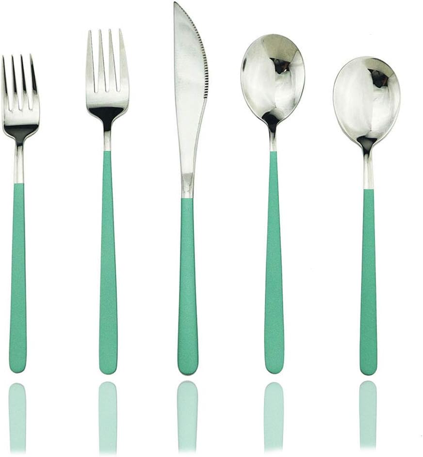 JASHII Flatware Set - SUS304 Stainless Steel Silverware, 20-Piece Cutlery Set, Mirror Polish, Fit for Kitchen, Hotel, Restaurant Tableware (Green)