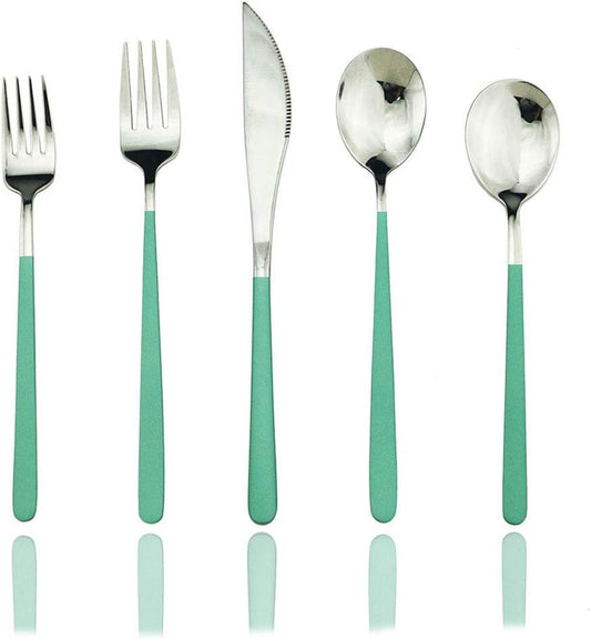 JASHII Flatware Set - SUS304 Stainless Steel Silverware, 20-Piece Cutlery Set, Mirror Polish, Fit for Kitchen, Hotel, Restaurant Tableware (Green)