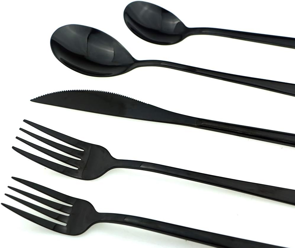 JASHII Mirror Polished Black 20-Piece SUS304 Stainless Steel Flatware Set,Silverware Set Dinner Knife Fork Spoon Dessert Fork Salad Spoon Service for 4