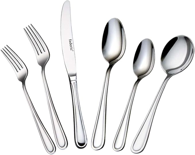 faderic Silverware set, Stainless Steel Flatware Cutlery Set 24 Pieces Set for 4, Knives，Fork And Spoons Set，Silver