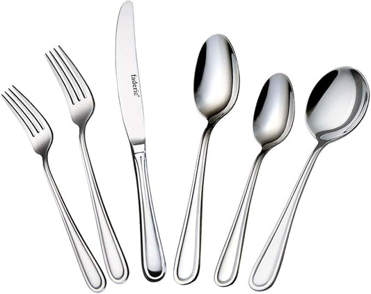 faderic Silverware set, Stainless Steel Flatware Cutlery Set 24 Pieces Set for 4, Knives，Fork And Spoons Set，Silver