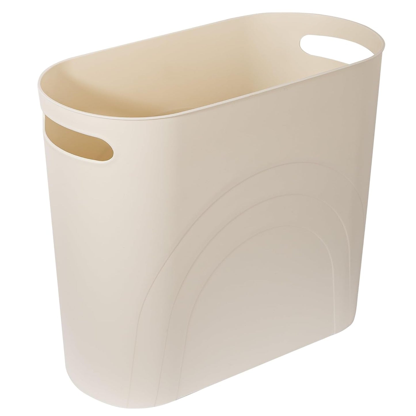 rejomiik Small Trash Can, 3.5 Gallon Slim Garbage Can Plastic Waste Basket with Handles Container Bin for Narrow Spaces Bathroom, Bedroom, Kitchen, Office at Home, Cream