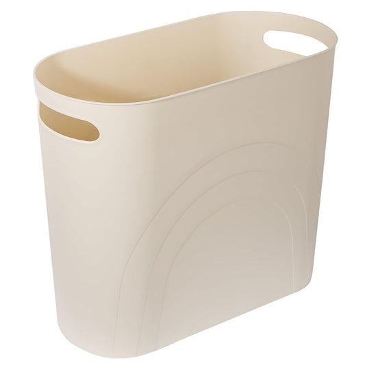 rejomiik Small Trash Can, 3.5 Gallon Slim Garbage Can Plastic Waste Basket with Handles Container Bin for Narrow Spaces Bathroom, Bedroom, Kitchen, Office at Home, Cream