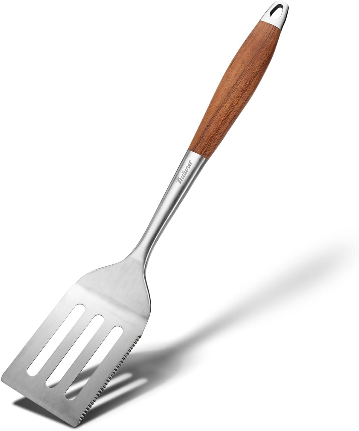 KULUNER Professional Grade Stainless Steel Cooking Spatula - 17 Inches, Sturdy and Durable, Premium Solid Wood Handle, with Bottle Opener, Suitable for Barbecue, Outdoor Kitchens, and Grilling Food