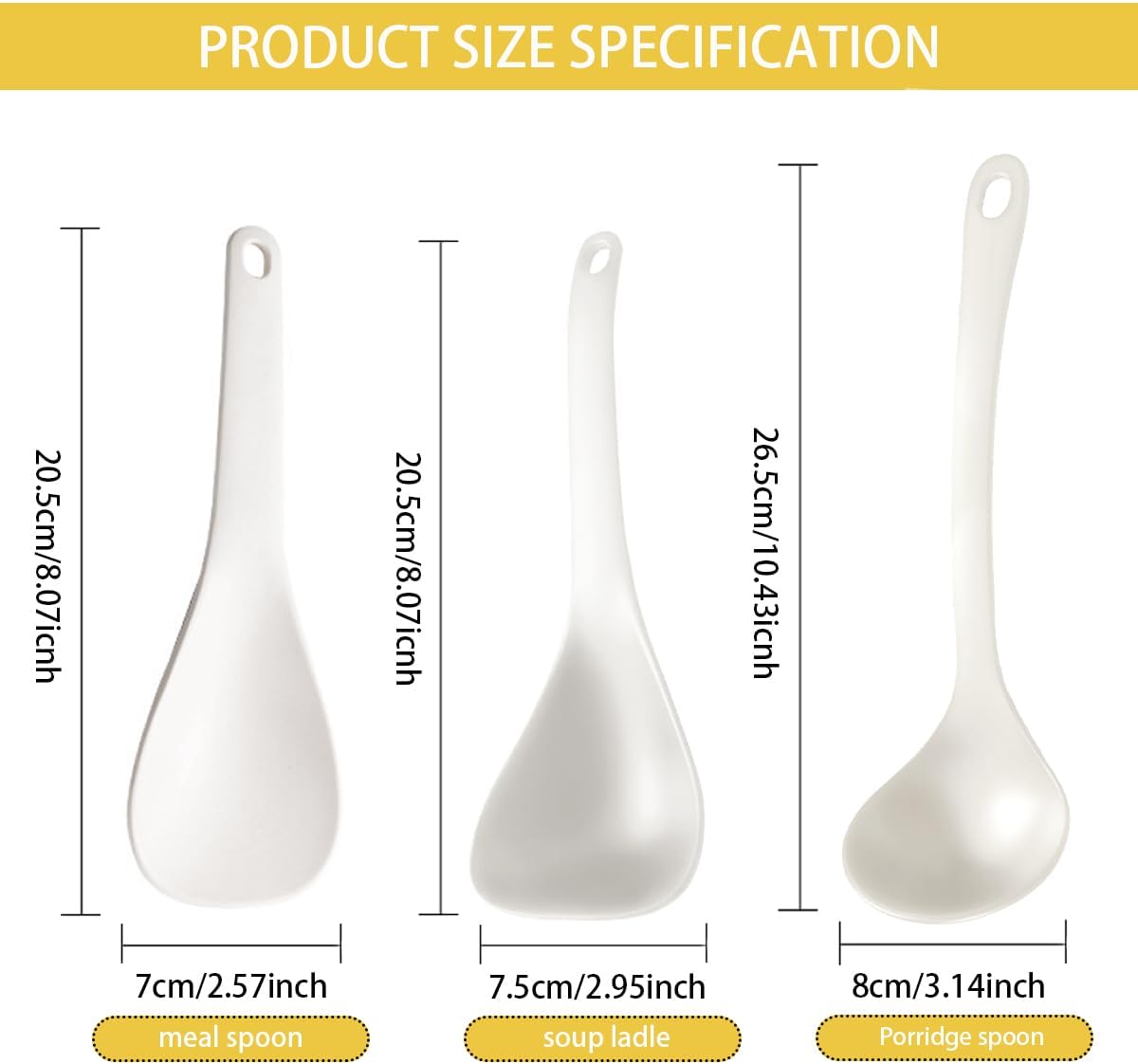 DOERDO 3Pcs Rice Paddle Spoon Soup Spoon Non Stick Rice Scooper Rice Spatula Cooking spoon for Rice Soup Potato, White