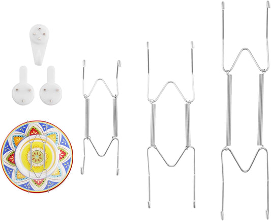 3 Pack 6/8/10 Inch Decorative Plate Medium Plate Hangers for The Wall, Invisible Stainless Steel Plate Wall Hangers for Display with Wall Hooks, for Plates/ Platter/Dish/Picture （Silver）