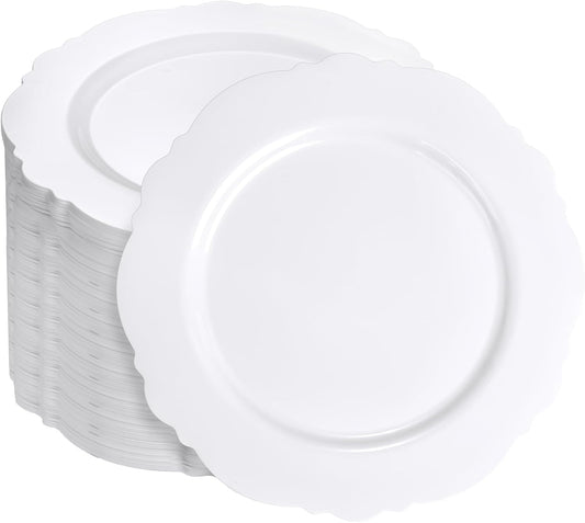 WDF 60pcs White Plastic Dessert Plates -7.5inch Baroque White Disposable Appetizer/Small Cake/Salad Plates- for Upscale Parties & Wedding