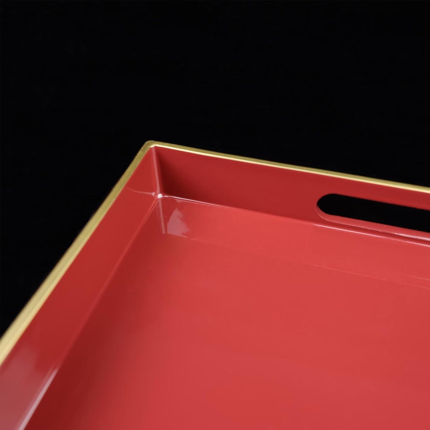 Red Decorative Coffee Table Tray, Rectangular Plastic Serving Tray with Handles for Living Room, Ottoman, Bathroom, 15.7"*10.2"