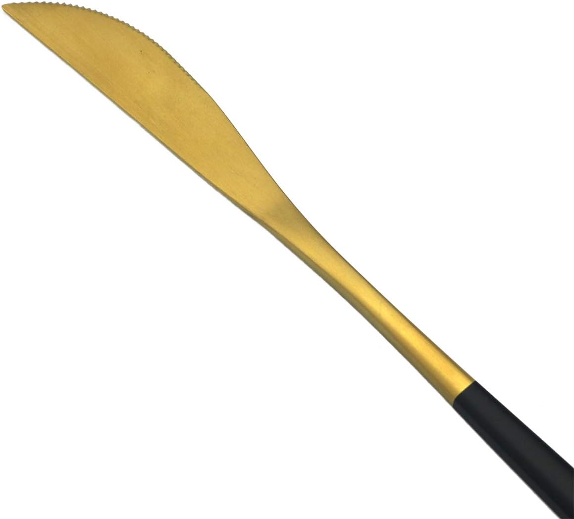 60-Piece Modern Matte Silverware Set, Uniturcky 304 Stainless Steel Flatware Cutlery Set, Elegant Kitchen Utensils Service For 12, Includes Dinner Knives/Spoons/Forks,Black Gold Satin Finish