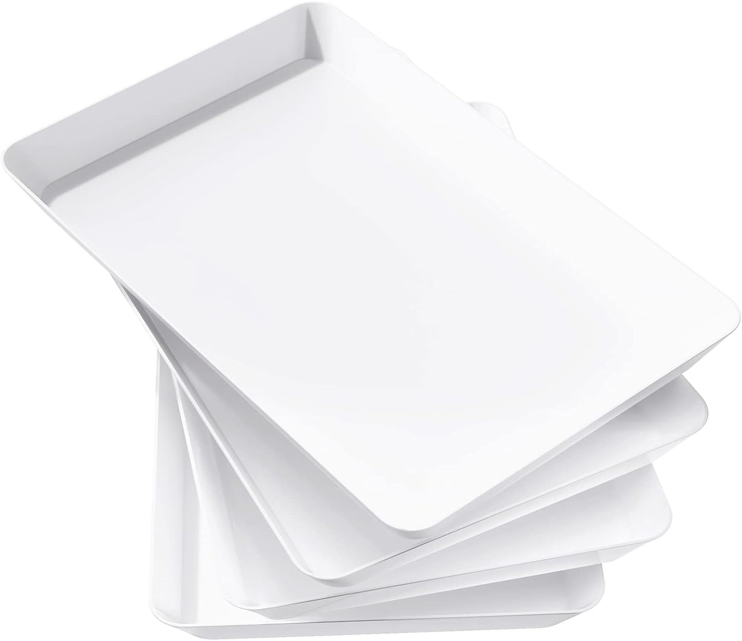 Lifewit Plastic Serving Tray for Party Supplies, 15" x 10" White Trays for Serving Food, Reusable Large Platter for Buffet, Fruit, Dessert, Snack, Veggie, Kitchen and Outdoor Use, Rectangle, 4 Pcs