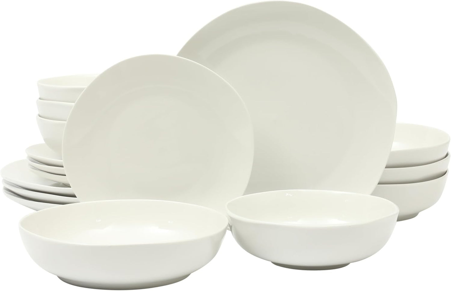 Gibson Home Lindendale 16 Piece Porcelain Ceramic Plates and Bowls Dishes Scratch and Chip Resistant Service for 4 Dinnerware Set - White