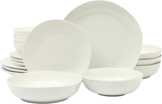 Gibson Home Lindendale 16 Piece Porcelain Ceramic Plates and Bowls Dishes Scratch and Chip Resistant Service for 4 Dinnerware Set - White