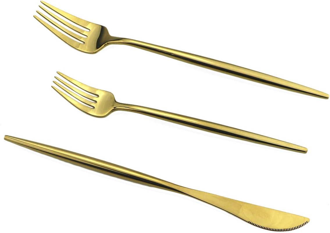 Gugrida Portable Silverware Set - 20-Piece Flatware Cutlery Set - 18/10 Stainless Steel - Mirror Polishing Gold - Travel Elegant Modern Utensils - Service for 4 Include Steak Knife Dinner Fork Spoon