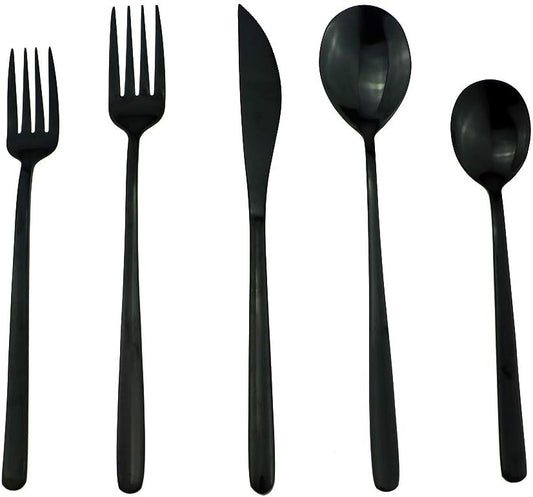 JASHII SUS304 Stainless Steel Flatware Cutlery Set For Home Kitchen Restaurant Hotel, Mirror Polished, 20-Piece Silverware Set for 4, Dishwasher Safe (Full Black)