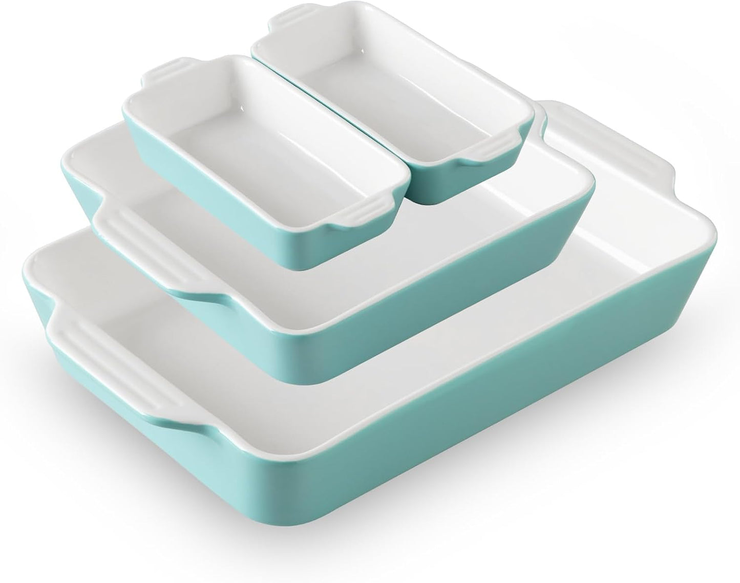 Sweejar Ceramic Bakeware Set of 4, Casserole Dishes for Oven, Rectangular Baking Dish with Handles, Lasagna Pans Deep for Cooking, Gratin, Roasting, Banquet and Daily Use (Turquoise)